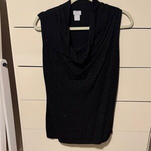 Chico's Black Sparkle Draped Cowl Neck Sleeveless Top